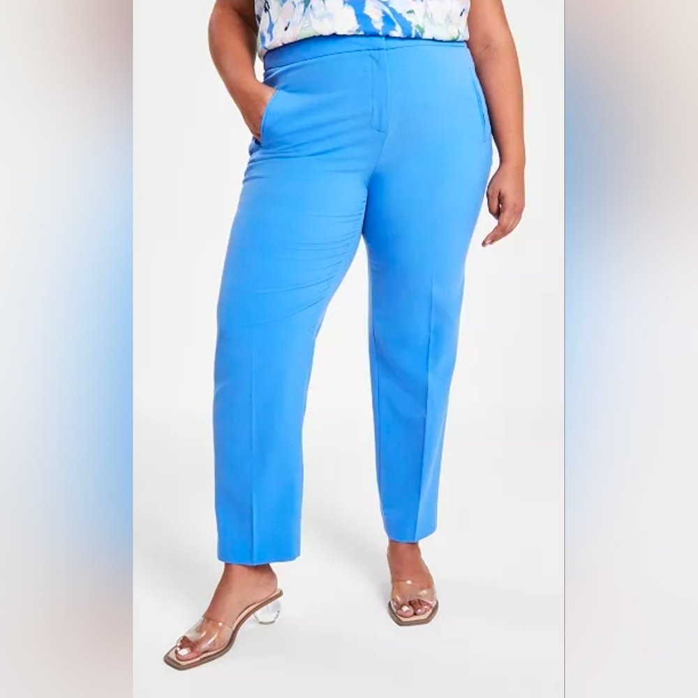 Bar lll Women's Plus Size  Mid Rise Blue Straight Leg Pants Size 14W